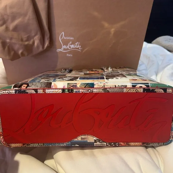 Christian Louboutin Cabata Small Patent Multicolor Collage Tote Bag with Pouch - Picture 6 of 7